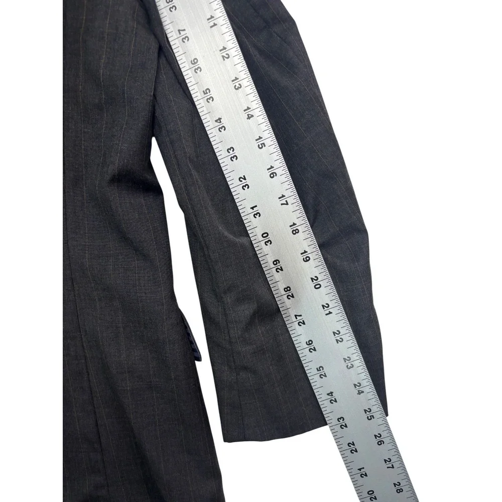 vtg 90s Charcoal Stripe 46R 40x30 Double Breasted 2pc Pant Suit Wool USA Pleated